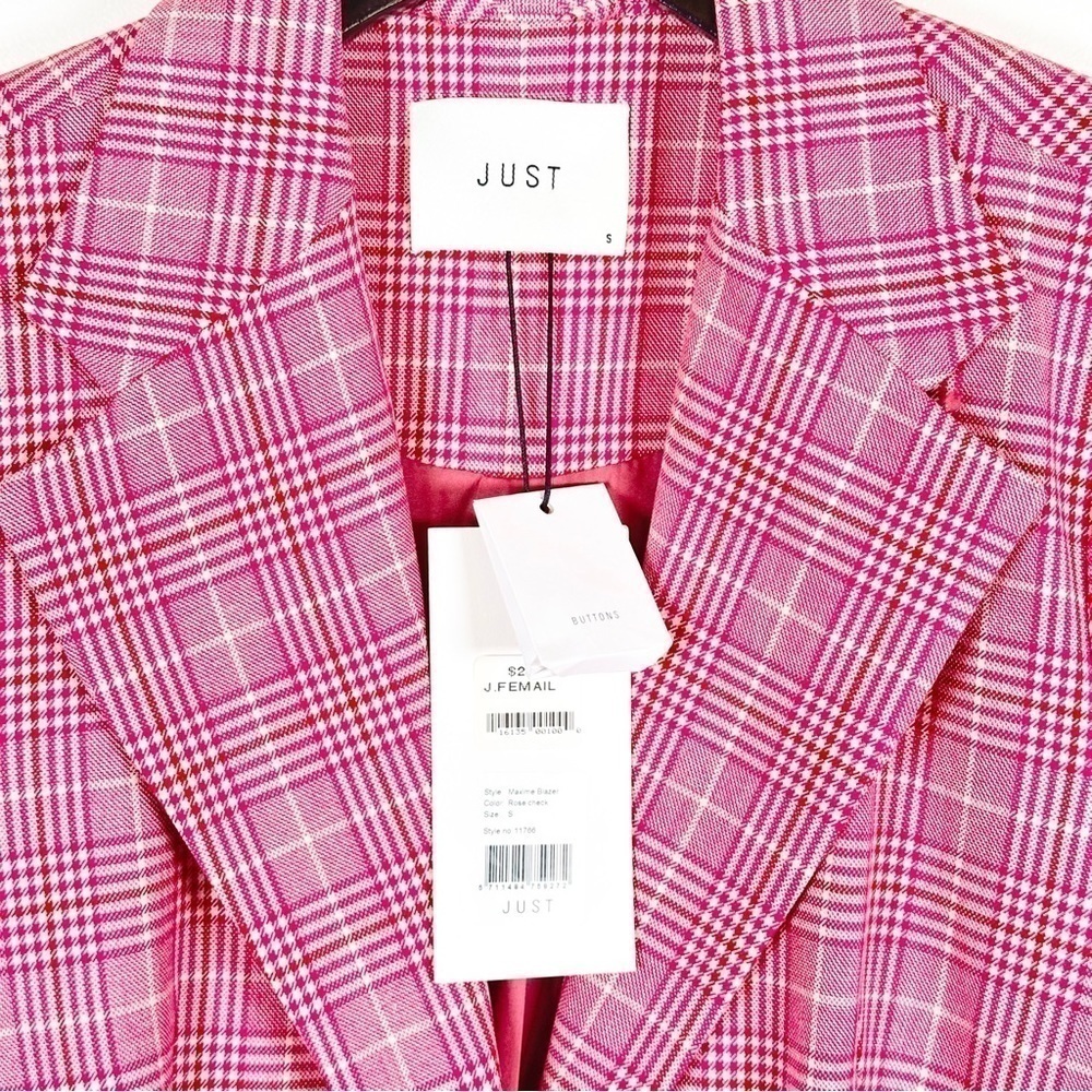 Just Female Maxime Single Breasted Pink Check Plaid Blazer Size S NWT $239 - Picture 13 of 13